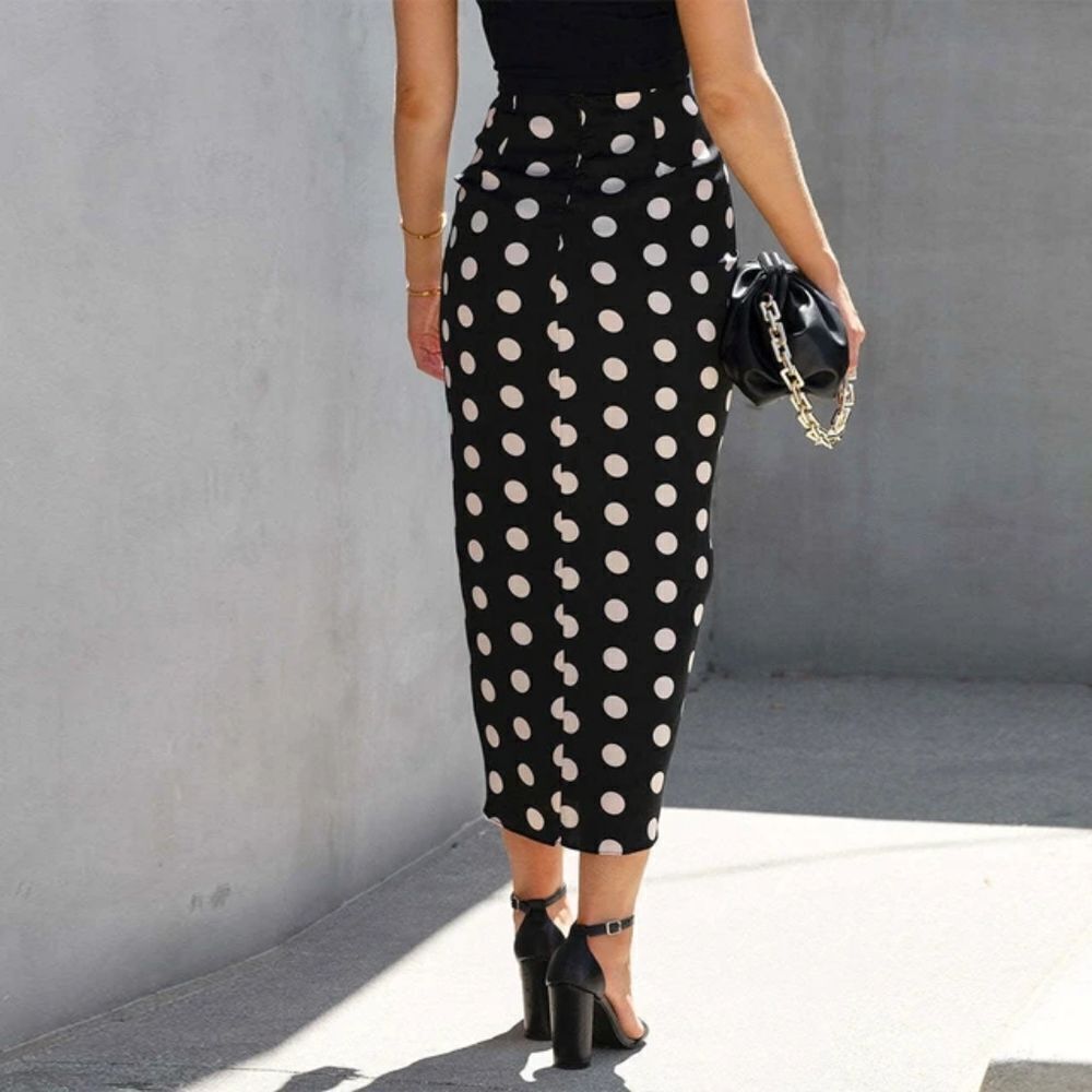 Bodycon polka dot drawstring skirt sz Large - Picture 3 of 6